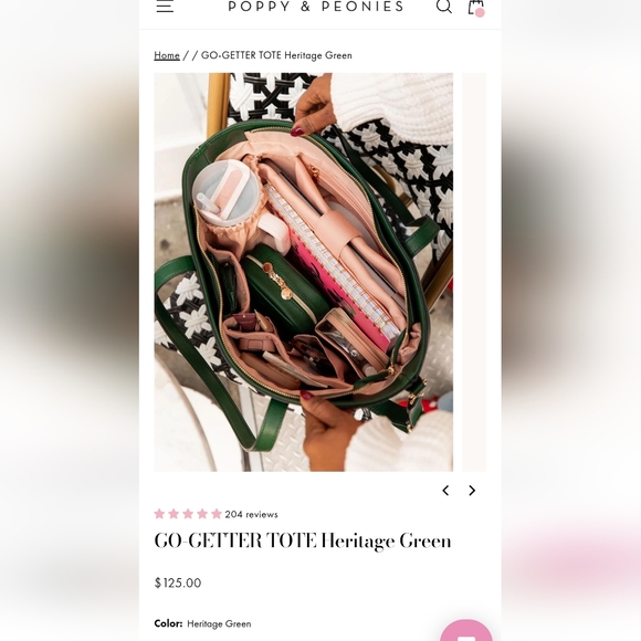 Poppy & Peonies Heritage Green Tote - Picture 4 of 8